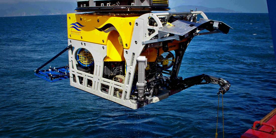 Underwater robotic vehicle suspended above the sea